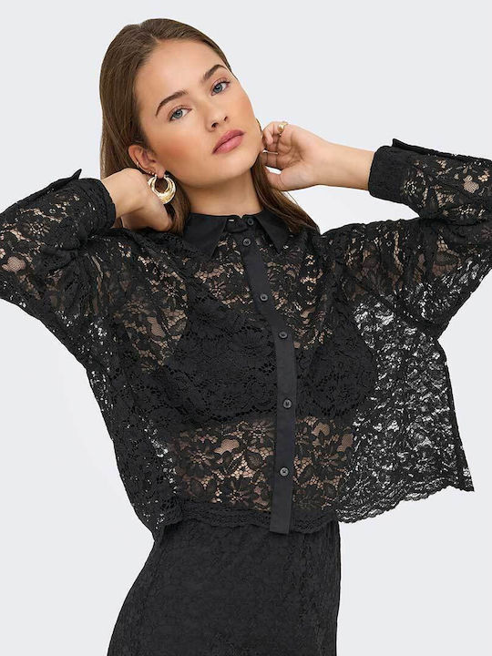 Long Sleeve Women's Shirt Black Floral