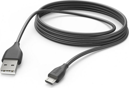 HAMA Regular USB 2.0 to micro USB Cable Μαύρο 3m 00201588 1τμχ