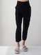Damen Hoch tailliert Stoff Hose mit Gummizug in Lockere Passform Black