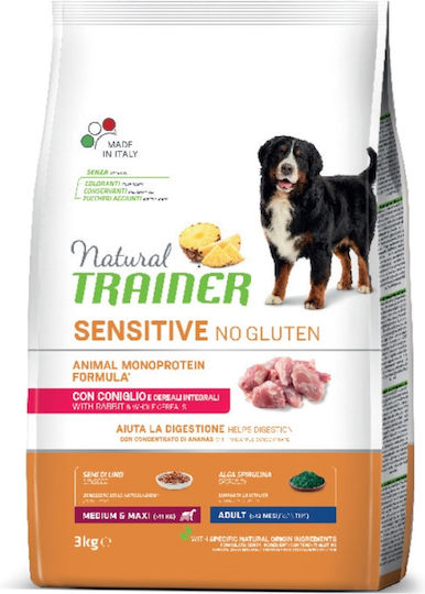 Natural Trainer 3kg Trockenfutter Diät, ohne Gluten für erwachsene Hunde mittlerer & großer Rassen mit , Lamm, Reis, Brauner Reis und Kaninchen