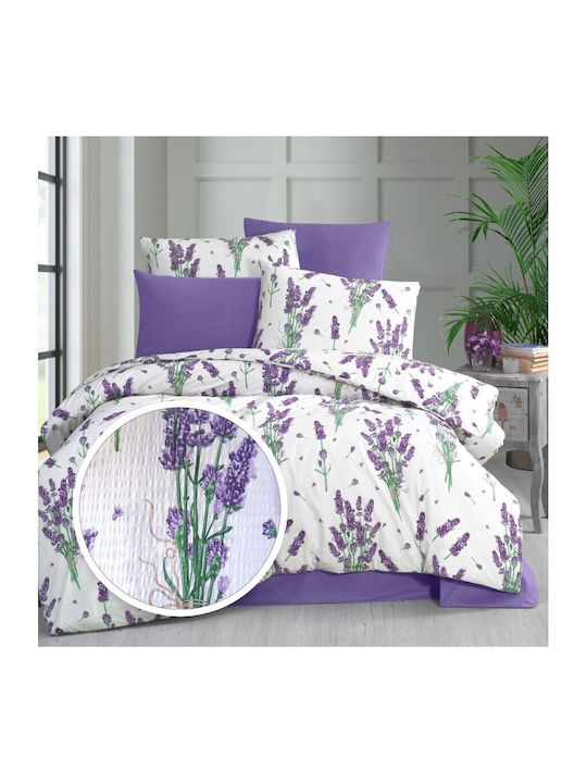 Pucioasa Set Husă de Pilotă Bumbac Single cu Față de Pernă & 1 Cearsaf 160x220 Lavanda
