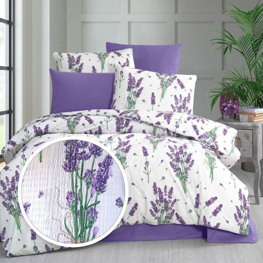 Pucioasa Set Huse Pentru Pilote 100% Bumbac 160x220cm Simplu Cu Față De Pernă Și 1 Cearșaf Lavender