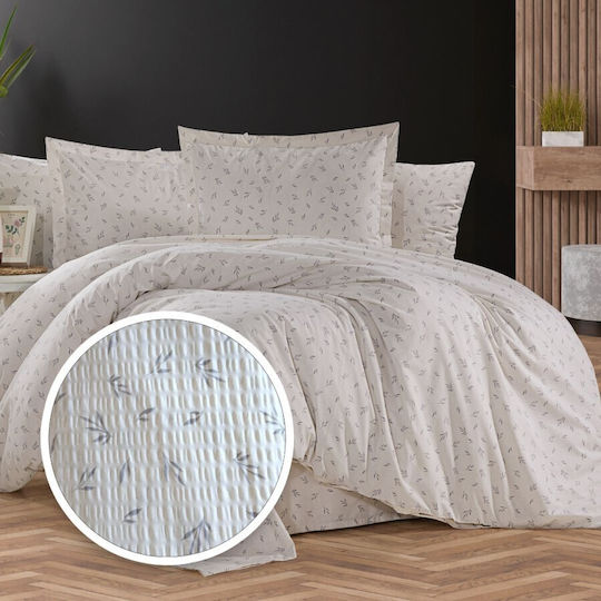 Pucioasa Set Huse Pentru Pilote 100% Bumbac 200x220cm Dublu Cu 4 Fețe De Pernă & 1 Cearșaf Leaves