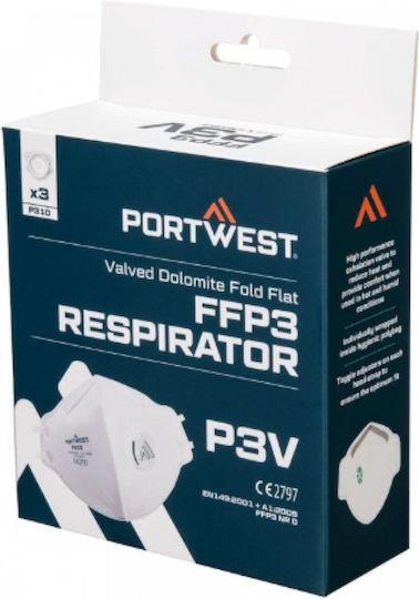 Portwest Μάσκα Προστασίας FFP3 με Βαλβίδα Λευκή P310 3τμχ