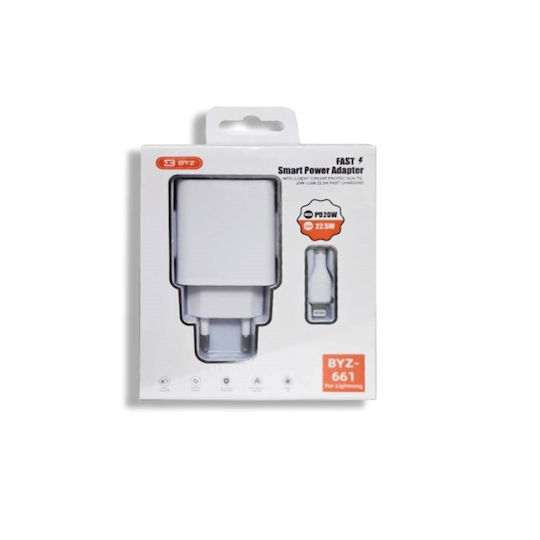 BYZ Φορτιστής με Θύρα USB-A και Καλώδιο Lightning 22.5W Λευκός (661)