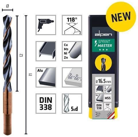 Alpen Drills Set 5 Burghie HSS cu Tija Cilindrică pentru Metal