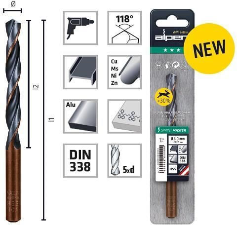 Alpen Drills Set of 2 Drills HSS with Cylindrical Shank for Metal