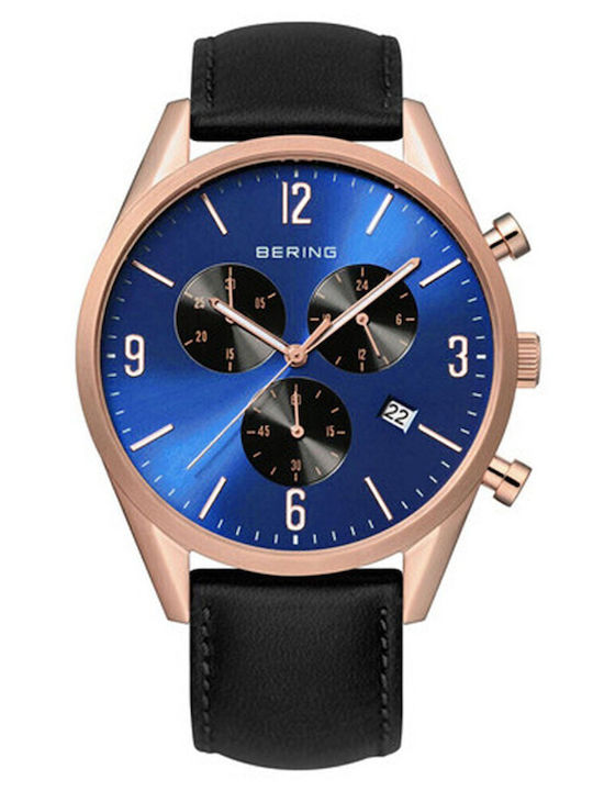 Bering Time Ceas Barbati 42mm cu Baterie cu Curea din Piele Neagră