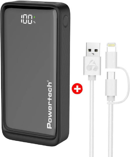 Powertech Power Bank 20000mAh 22.5W με 2 Θύρες USB-A και Θύρα USB-C Quick Charge 2.0 / Quick Charge 3.0 Μαύρο
