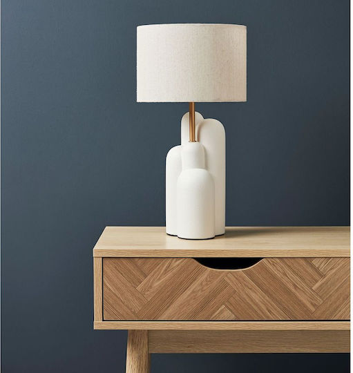 Ostaria Ceramic Table Lamp for Socket E27 with Beige Shade and White Base