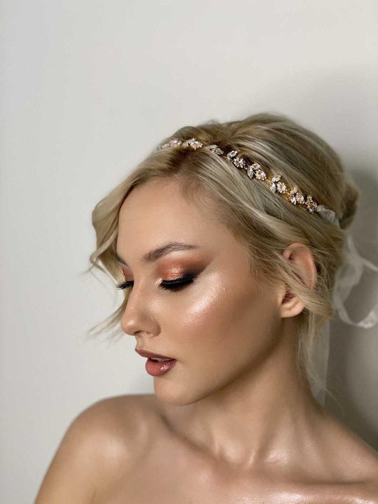 Zoya Unique Beauty Bridal Ribbon Gold Metal Decorated Sparkling Transparent Crystals