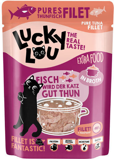 Lucky Lou Extrafood Wet Food for Cats in Pouches with Tuna, Meat, Fish, Salmon, Shrimps and Chicken Grain-Free 70gr