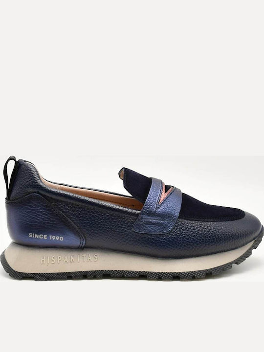 Leather Women's Loafers in Blue Color