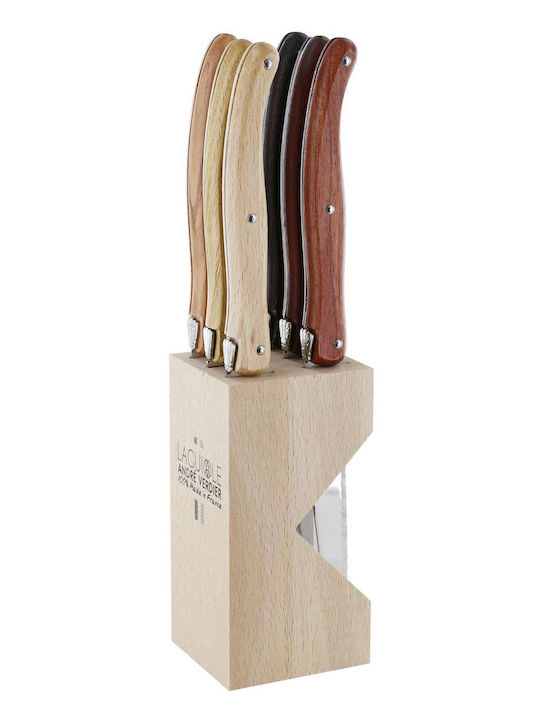 Andre Verdier Laguiole Debutant Country Set mit Rostfreiem Stahl Messer mit Sockel 12cm 6 Stück