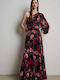 Hoch tailliert Maxi Rock Blumen Mehrfarbig