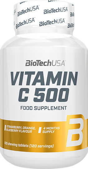 Biotech USA Vitamin C 500 Βιταμίνη για Ενίσχυση του Ανοσοποιητικού, τo Δέρμα & Αντιοξειδωτική δράση Strawberry-orange-blueberry 120 μασώμενες ταμπλέτες