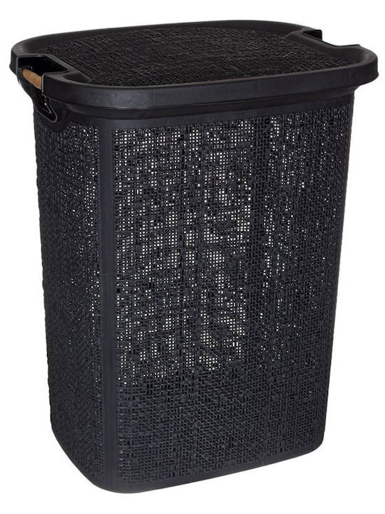 Coș de Rufe Negru cu Mânere din Lemn 46x37x57.5 Cm