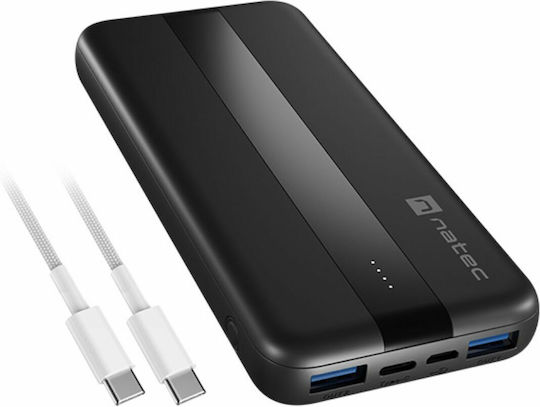 Natec Trevi Slim Q V2 Power Bank 10000mAh 18W with 2 USB-A Ports and 2 USB-C Ports Power Delivery Black