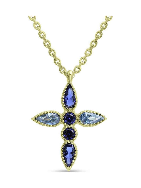 CHrysolithos Women's Cross from Gold Plated Silver with Chain