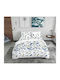 Bedora Σετ Παπλωματοθήκη Feathers Βαμβακερή 180x200cm Ημίδιπλη με Μαξιλαροθήκη & 1 Σεντόνι Multicolor