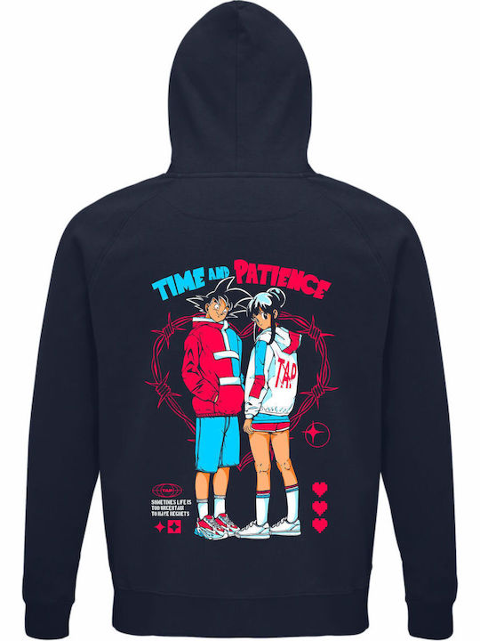 Unisex Organic Hoodie Dragon Ball Goku Tap Time Patience Back Print French Navy