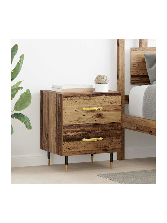 vidaXL Bedside Tables Wooden with Metal Legs Old Wood 2 Pieces 40x35x47.5cm