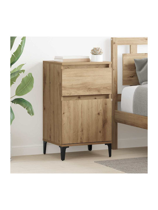 Bedside Tables Wooden with Metal Legs Brown Oak...