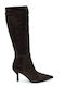 Suede High Heel Women's Boots with Zipper Brown