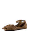 Leather Women's Flat Sandals in Tabac Brown Color