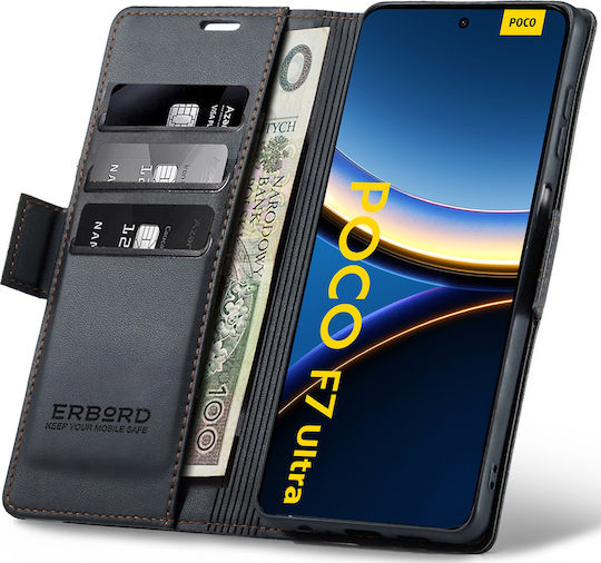 Erbord Wallet Δερματίνης / Πλαστικό Μαύρο (Poco F7 Ultra)