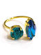 Catherine Bijoux Damen Ring mit Steinen Turquoise Vergoldet