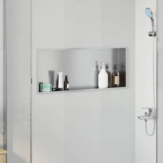 vidaXL Επιτοίχια Ραφιέρα Μπάνιου Μεταλλική 75x9.5x30cm Ασημί