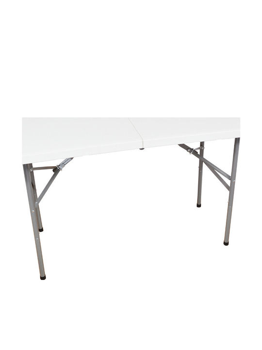 Outdoor Dinner Foldable Table with Plastic Surface and Metal Frame White 123x61x74cm