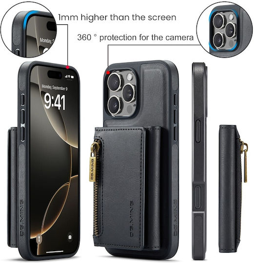 DG.MING Back Cover Δερματίνης / Tempered Glass Μαύρο (iPhone 16 Pro)