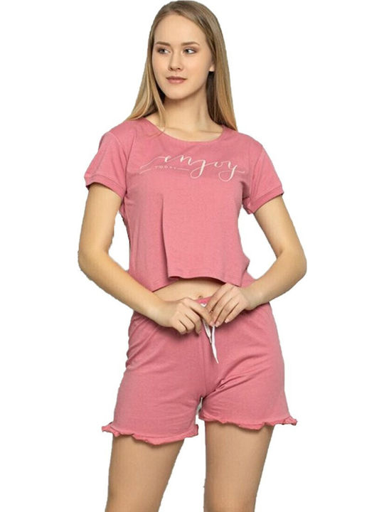 Mirano Homewear Καλοκαιρινό Γυναικείο Σετ Πιτζάμας Βαμβακερό Ροζ