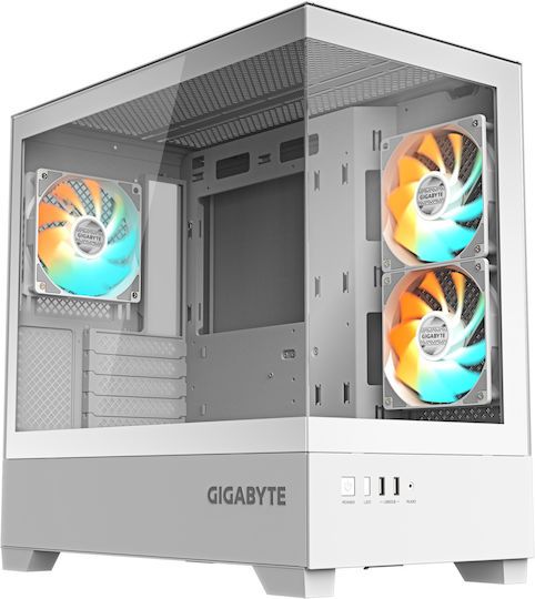 Gigabyte C201 Gaming Midi Tower Computer Case with Side Window and RGB Lighting White