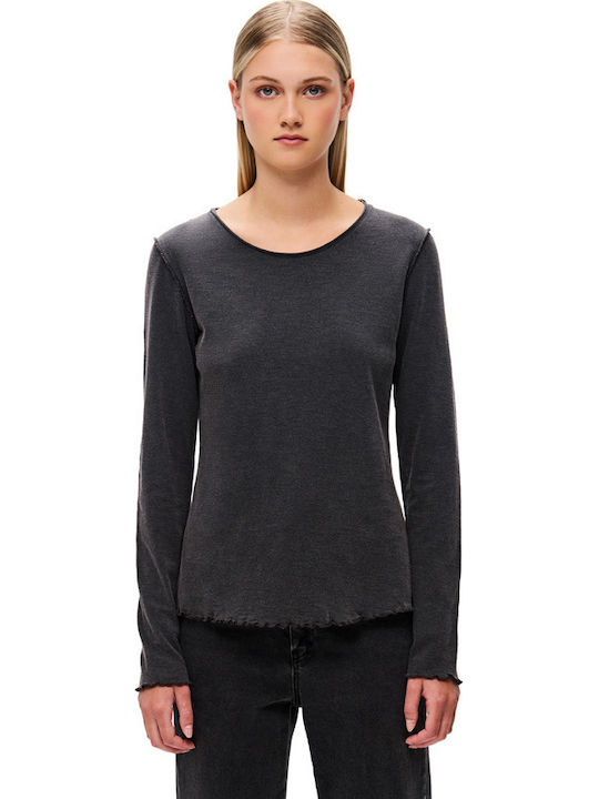 Γυναικεία Μπλούζα Βαμβακερή Μακρυμάνικη Washed Black