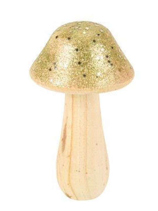 Beauty Home Christmas Wooden Figure Mushroom Gold Length 7.5cm