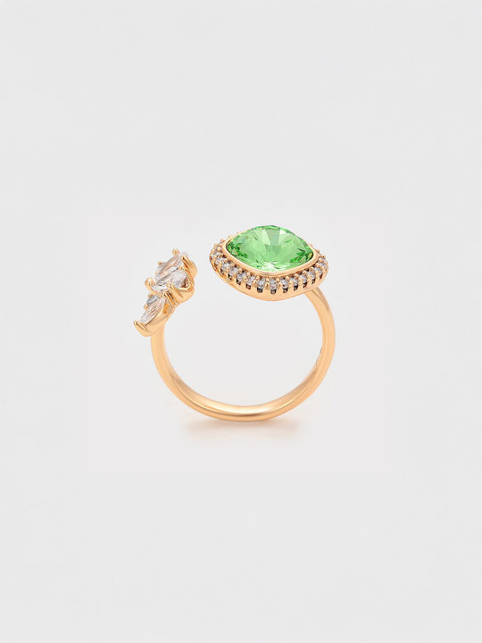 Chrysothemiss Women's Ring Green Elegance Gold Plated Green Crystal