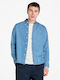 Long-sleeved Denim Shirt Checked Blue