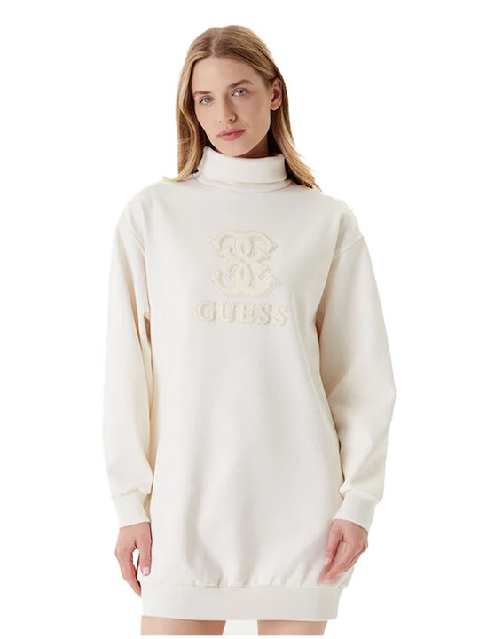 Mini Kleid Wickel Rollkragenpullover Crem