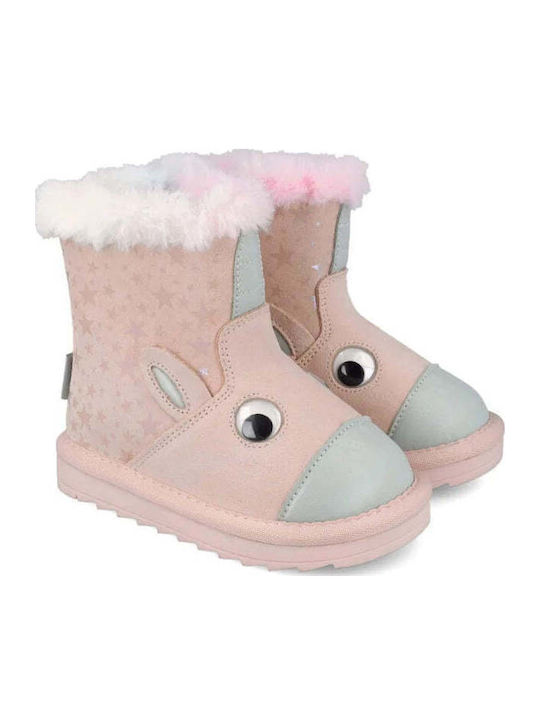 Anatomical Suede Kids Boots with Zipper Pink