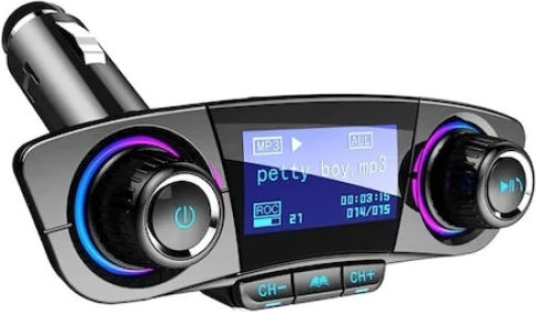 Multifunctional Car Kit Hands-Free Calling Bluetooth FM Transmitter MP3 Radio Car Charger Dual USB TF Card Black