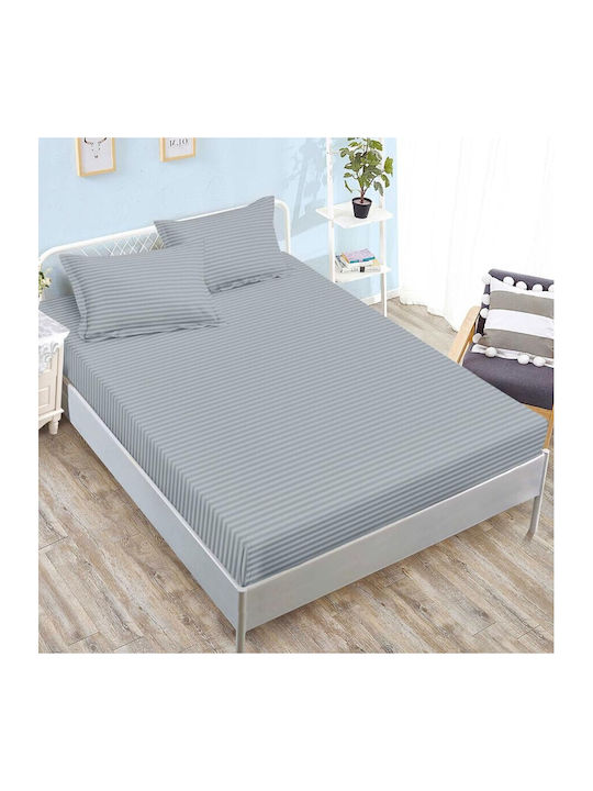 Pucioasa Set Cearșaf cu 2 Fețe de pernă Super dublu cu Elastic 160x200cm. Gri 3buc