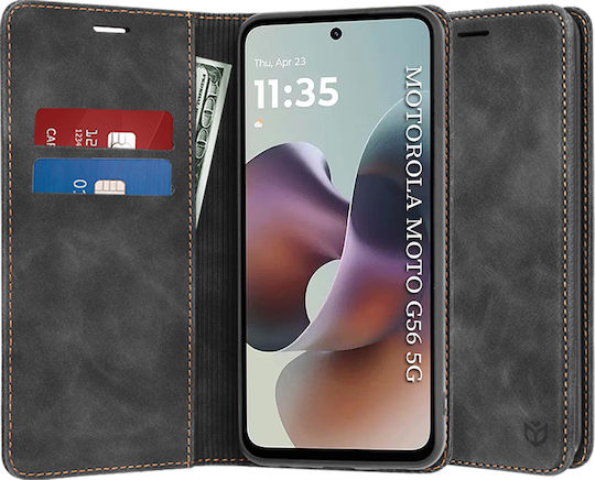 Techsuit Confy Cover Motorola Moto Book Silicone / Synthetic Leather Black (Motorola Moto G56)
