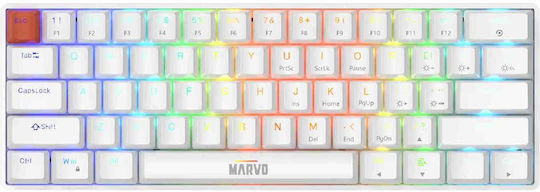 Marvo Saber 61 KG933G Gaming Μηχανικό Πληκτρολόγιο με Jixian Red διακόπτες και RGB φωτισμό (Αγγλικό US) Λευκό