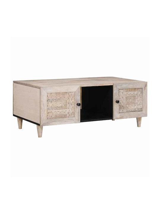 Rectangular Central Coffee Table Made of Solid Wood Beige M100xW54xH40cm