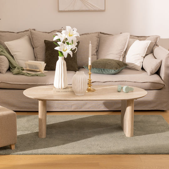 Oval Central Coffee Table A-s Anaya Wooden Beige W120xL60xH40cm