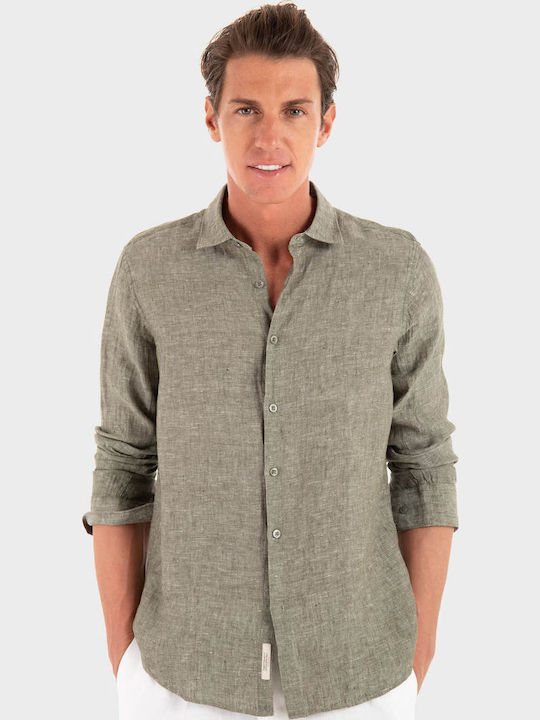 Gianni Lupo Long-sleeved Linen Shirt Olive