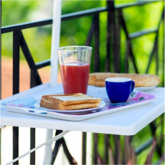 Plastic Table for Small Outdoor Spaces with White Metal Frame 51.5x39.5x55cm